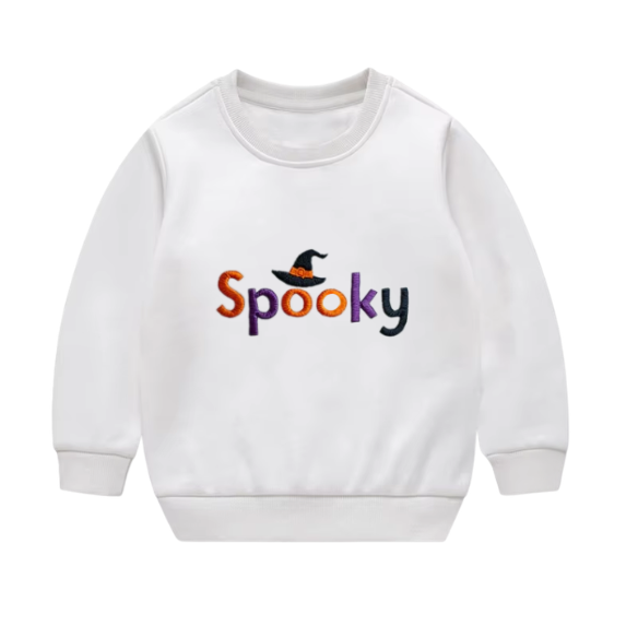 Youth Spooky Witch Hat Embroidered Crewneck Sweatshirt