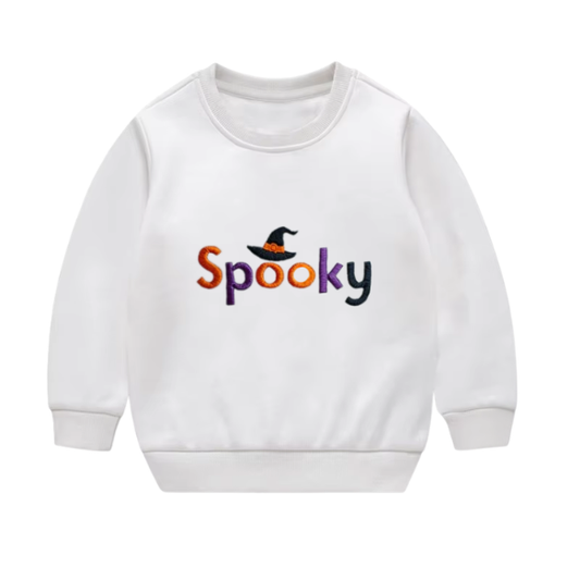 Youth Spooky Witch Hat Embroidered Crewneck Sweatshirt