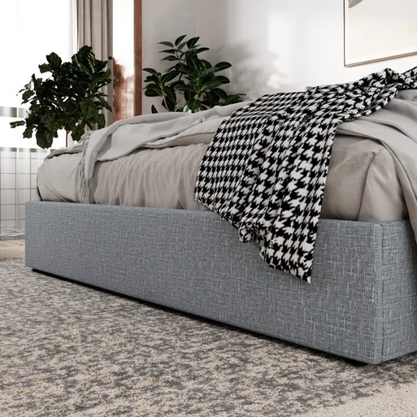 Modern King Size Upholstered Platform Bed with Hydraulic Lift Storage – Sleek Grooved Headboard, Space-Saving Design, and No Box Spring Needed