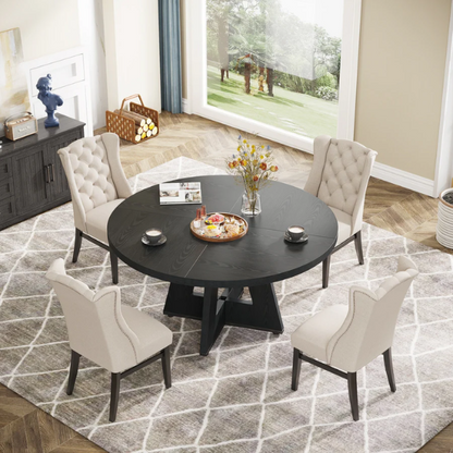 47-Inch Round Dining Table for 4 – Modern Wood Kitchen Table with MDF Legs, Perfect for Dining Room, Kitchen, or Living Room