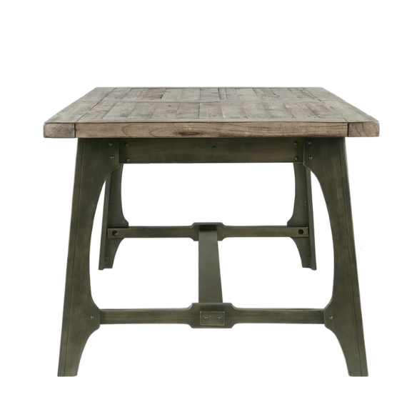 Oliver Grey Extension Dining Table – Rectangular Self-Storing Butterfly Leaf, Seats 6, Weathered Grey Finish with Antique Bronze Accents