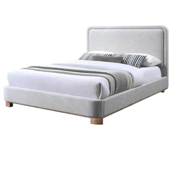 Elegant Upholstered Panel Bed – Full/Double Size with Solid Wooden Base & Textured Linen Fabric Frame for a Luxurious Look