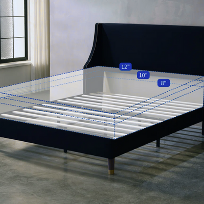 Elegant Linen Wingback Upholstered Platform Bed Frame – Luxurious Full Double Size Design with Gold Piping, Sturdy Support, and Effortless Assembly