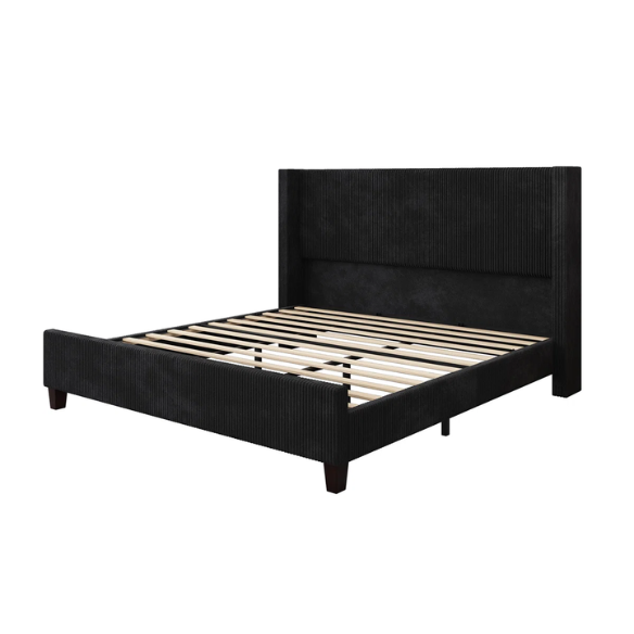 Queen Size Upholstered Bed with Soft Corduroy Fabric and Solid Wood Legs – Stylish and Comfortable Design