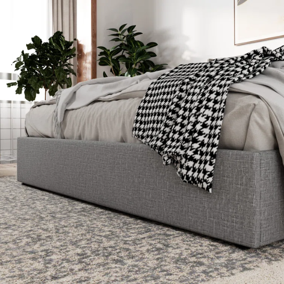 Modern King Size Upholstered Platform Bed with Hydraulic Lift Storage – Sleek Grooved Headboard, Space-Saving Design, and No Box Spring Needed
