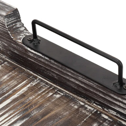 Solid Wood Ottoman Serving Tray – Distressed Antique Finish for Multi-Use Functionality & Rustic Charm