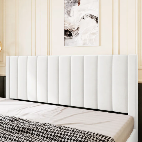 King Size Upholstered Platform Bed with Velvet Headboard, Foam Padding, and Noise-Free Construction for Ultimate Comfort