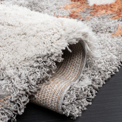 Plush Abstract Rust, Grey, and White Pattern Shag Rug