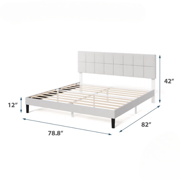 Modern King Size Upholstered Low Profile Platform Bed – Square-Tufted Headboard, Durable Steel Frame