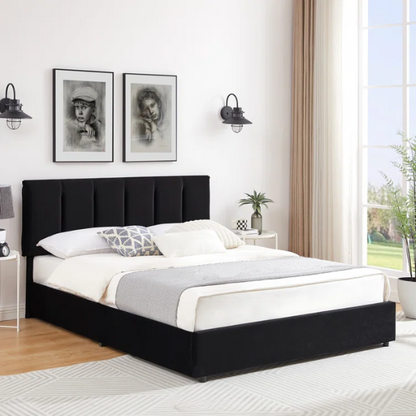 Velvet Upholstered Queen Size Platform Bed with Adjustable Headboard and 4 Storage Drawers