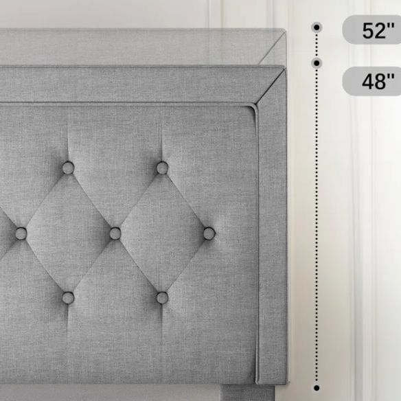 Tufted Upholstered Platform Bed – Full/Double Size with Linen Fabric, Elegant Design for Comfortable Bedrooms