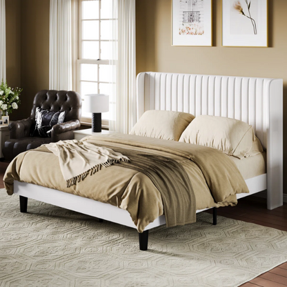 Luxurious King Size Upholstered Velvet Platform Bed with Modern Wingback Headboard – Heavy-Duty Steel Frame, No Box Spring Needed, and Ample Under-Bed Storage