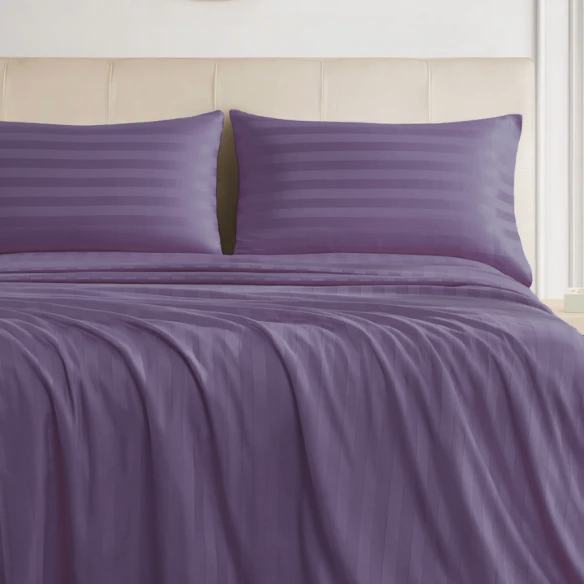 4-Piece Luxury Bed Sheet Set – Fitted & Flat Sheets with Pillowcases | Solid Stripe Bedding for Twin, Full, Queen, King Sizes
