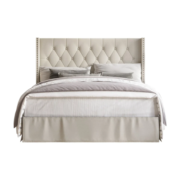 Luxurious Cream Upholstered Twin Bedroom Set: Standard 3-Piece Collection for Elegant Comfort