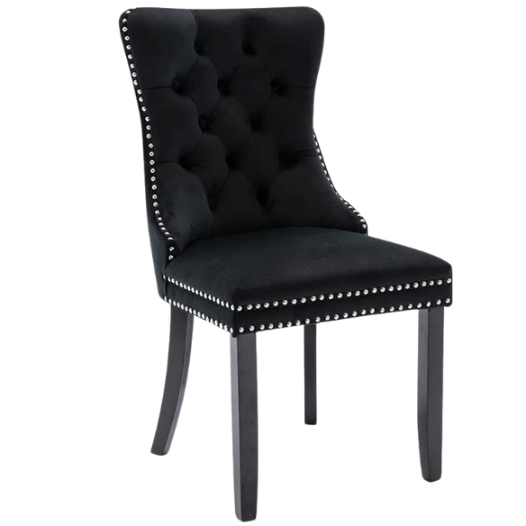Upholstered Tufted Dining Chairs with Curved Back & Nailhead Detail – Set of 2
