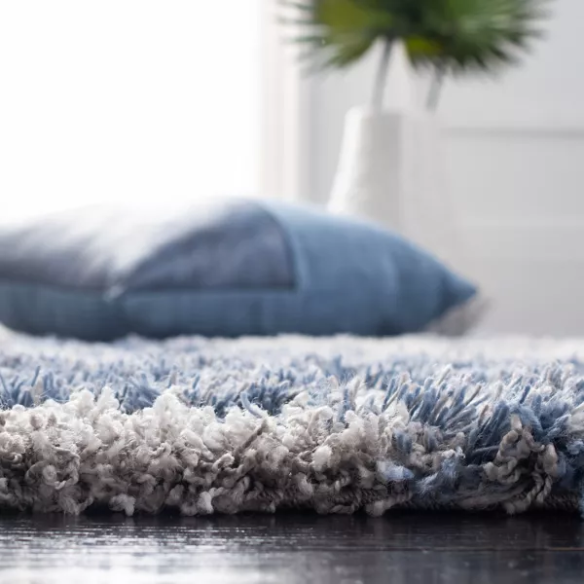 Plush Abstract Blue, Grey, and White Pattern Shag Rug