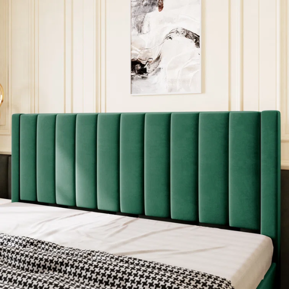 King Size Upholstered Platform Bed with Velvet Headboard, Foam Padding, and Noise-Free Construction for Ultimate Comfort