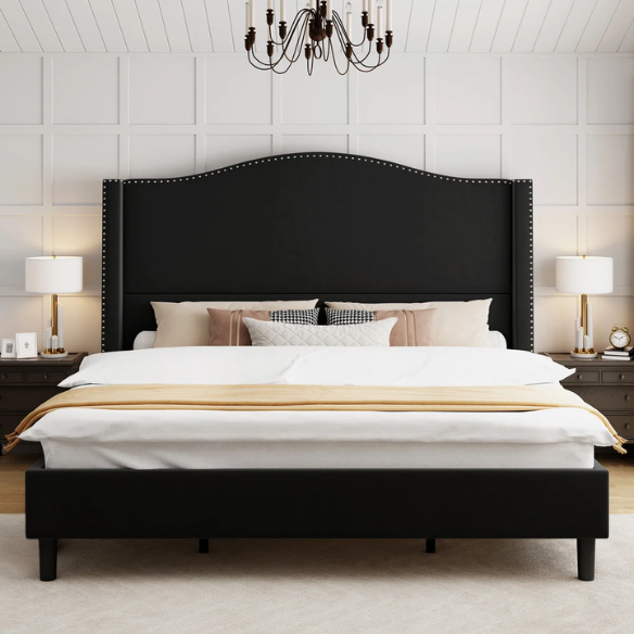 Luxurious Velvet Upholstered Metal Platform Bed – Full/Double Size with Sleek & Stylish Design