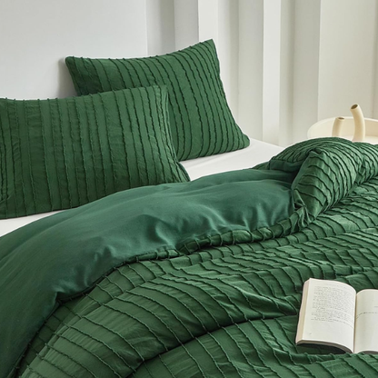 Luxurious Tufted Duvet Cover Set – Queen Size | Striped Textured Boho Bedding | Ultra-Soft Washed Microfiber | 3-Piece Set