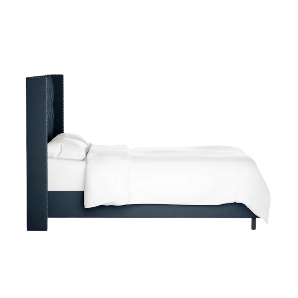 Timeless Upholstered Wingback King Size Bed with Button Tufting and Nailhead Trim