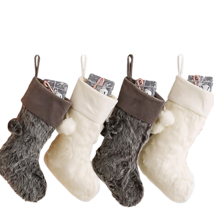 Weathered Grey Faux Fur Christmas Stocking – Personalized Farmhouse Holiday Décor