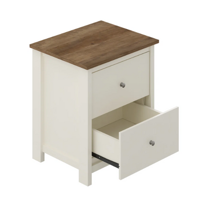2-Drawer Nightstand – Neutral Engineered Wood, Streamlined Rectangular Design, Four Block Legs, Convenient Storage with Roller-Glide Drawers & Metal Knobs, Perfect for Traditional & Contemporary Bedroom