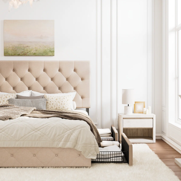 King Size Upholstered Platform Storage Bed with Spacious Drawers, Quiet Structure, and Sleek Minimalist Design