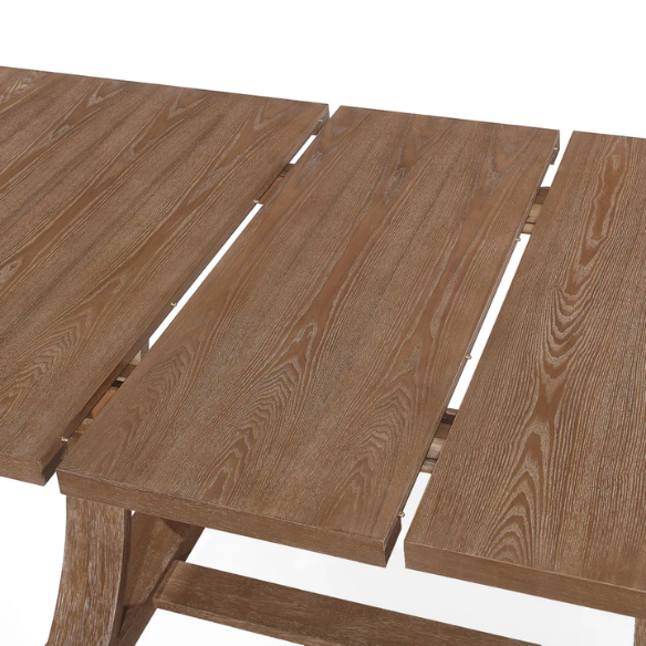 Rustic Wood Expandable Dining Table with X-Frame Base – Rubberwood Top, Extension Leaf, and Natural Rustic Design