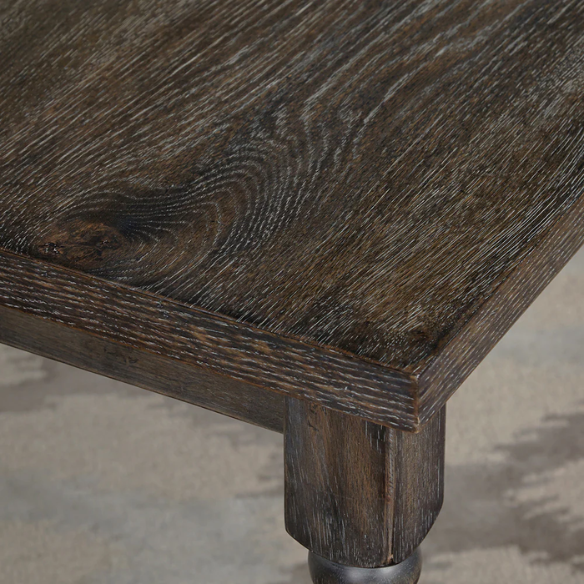 French Country Dining Table – Weathered Grey Finish, Solid Rubberwood & Veneered MDF, Turned Legs for Timeless Farmhouse Charm