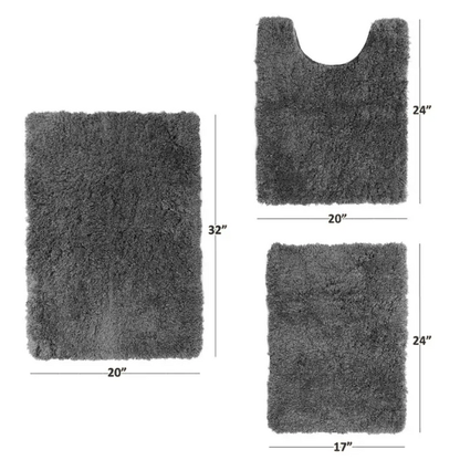 Dark Grey Shaggy Bath Rug Set – Ultra-Soft Microfiber Non-Slip Bathroom Mat with Rubber Backing (2 or 3-Piece Set)