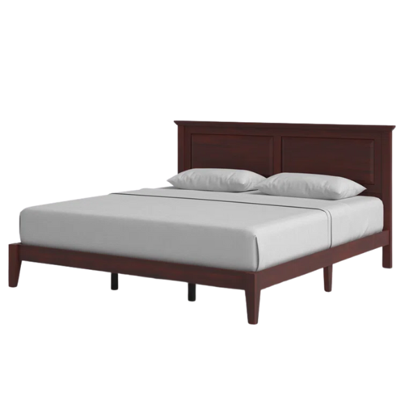 King Size Solid Oak Platform Storage Bed with Inset Panel Headboard, Molding Detail, and Slat System