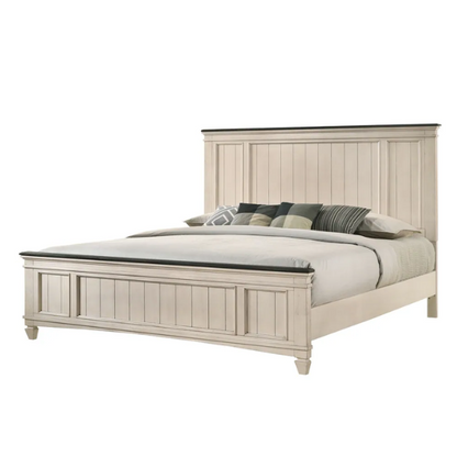 Elegant 5-Piece Cream and Brown Modern Wood Panel Bedroom Set with Intricate Detailing
