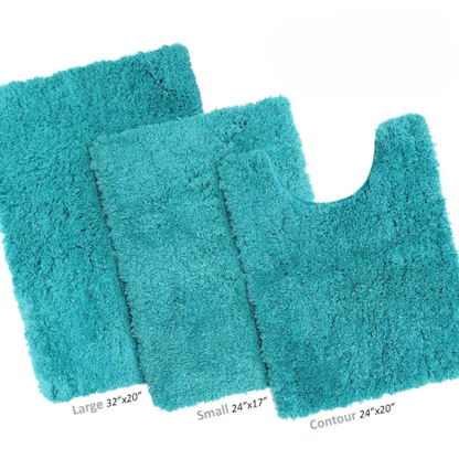Teal Shaggy Bath Rug Set – Ultra-Soft Microfiber Non-Slip Bathroom Mat with Rubber Backing (2 or 3-Piece Set)