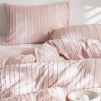 Luxurious Tufted Duvet Cover Set – Queen Size | Striped Textured Boho Bedding | Ultra-Soft Washed Microfiber | 3-Piece Set