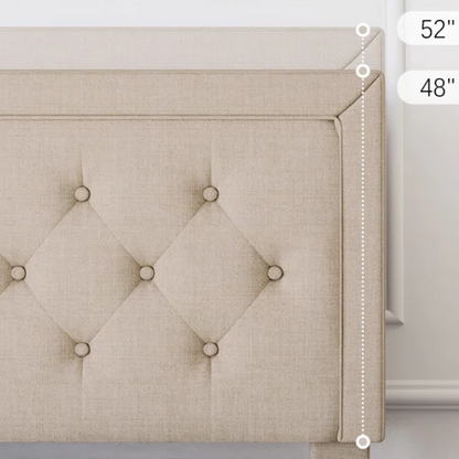 Tufted Upholstered Platform Bed – Full/Double Size with Linen Fabric, Elegant Design for Comfortable Bedrooms