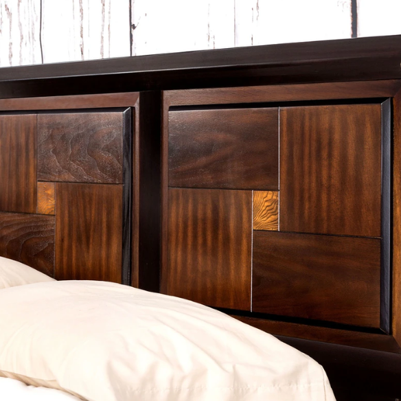 Rustic Walnut and Acacia 3-Piece Bedroom Set with Panel Bed, Chest, and Nightstand