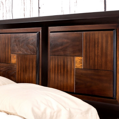 Rustic Walnut and Acacia 3-Piece Bedroom Set with Panel Bed, Chest, and Nightstand