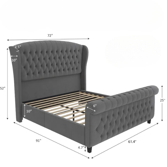 Luxurious Queen Size Upholstered Sleigh Bed with Button Tufting and Rich Chenille Fabric