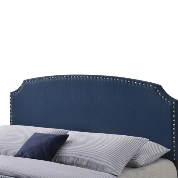 King Size Upholstered Standard Bed with Scooped Corner Headboard, Nailhead Trim, and Extra Support Feet – Classic Design with Adjustable Base Compatibility