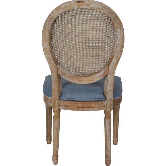 Light Denim Blue Upholstered Dining Chairs with Wicker Back and Natural Wood Frame (Set of 2) – French Country Farmhouse Accent Seating