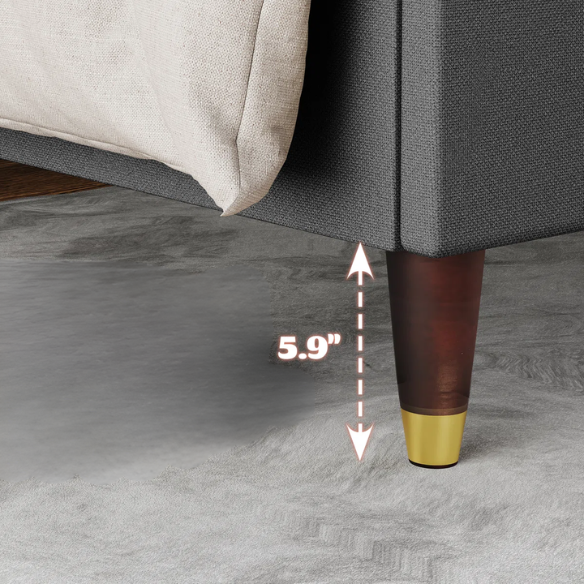 King Size Upholstered Platform Bed with Wingback Design, Foam-Padded Linen Headboard, and Steel Reinforced Frame