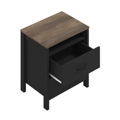 22.7" 2-Drawer Nightstand – Space-Saving Modern Minimalism, Engineered Wood with Clean-Lined Silhouette, Neutral Finish, Open Cubby & 2 Spacious Drawers for Bedroom Storage, Ideal for Tech & Accessories