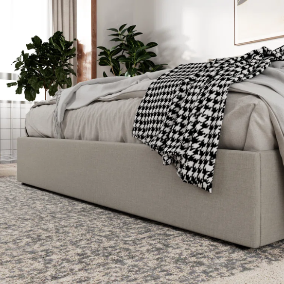 Modern King Size Upholstered Platform Bed with Hydraulic Lift Storage – Sleek Grooved Headboard, Space-Saving Design, and No Box Spring Needed
