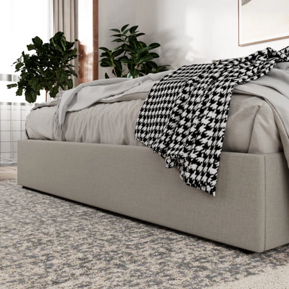 Modern King Size Upholstered Platform Bed with Hydraulic Lift Storage – Sleek Grooved Headboard, Space-Saving Design, and No Box Spring Needed