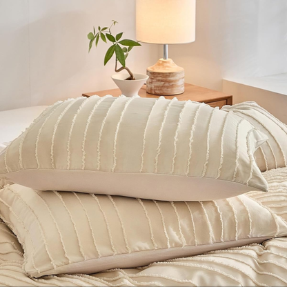 Luxurious Tufted Duvet Cover Set – Queen Size | Striped Textured Boho Bedding | Ultra-Soft Washed Microfiber | 3-Piece Set