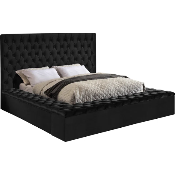 Elegant Velvet Upholstered King Size Platform Storage Bed with Tufted Headboard and Slats