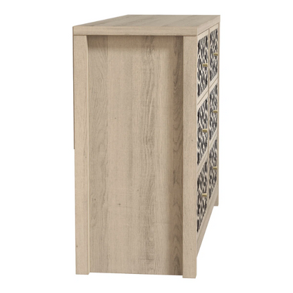Boho-Inspired 45.4" 6-Drawer Dresser with Distressed Finish and Openwork Floral Details