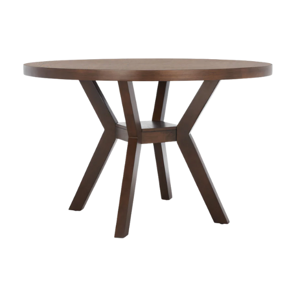 Round Wood Dining Table – French Bistro-Inspired Design, Sleek Dark Brown Frame
