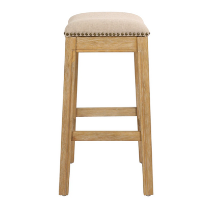 Saddle-Seat Wood Bar Stool with Upholstered Seat – Stylish and Durable Counter Stool in Weathered Natural  Finish