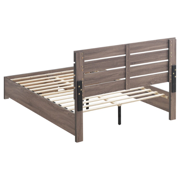 Rustic Charm 4-Piece Platform Queen Bedroom Set – Includes Bed, Nightstand, Dresser, and Mirror with Spacious Storage and Dark Bronze Pull Handles